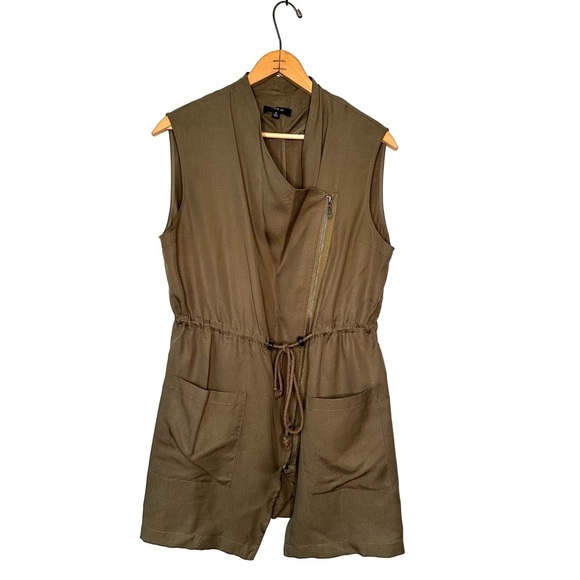 DREW Jackets & Blazers - Drew | Olive Green Tencel Zippered Utility Sleeveless Vest Size Medium